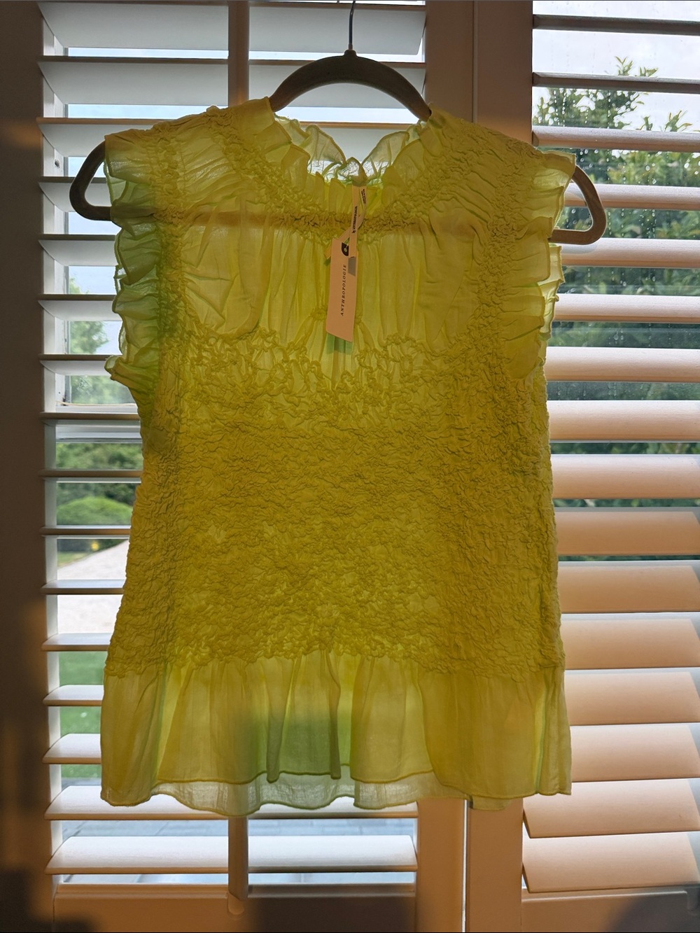 Anthropologie Sleeveless Ruffle Smocked Blouse in Mint